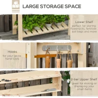 Outsunny Garden Potting Bench w/ Sliding Tabletop, Wooden Workstation w/ Dry Sink, Outdoor Workbench Potting Table w/ Storage Shelf & Hooks, Natural(m-7)