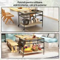 Outsunny Cărucior de Grădină pentru Servit, din Lemn cu Șipci și Oțel, Raft și Mâner, 107x65x80 cm(m-7)