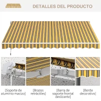 Outsunny Toldo para Balcón 350x250 cm con Manivela de Metal Impermeable y Anti-UV para Jardín Terraza Ventanas Gris y Amarillo(m-7)