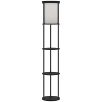 HOMCOM Lâmpada de pé com 3 prateleiras, design redondo, controlo remoto, interruptor de pé, temperatura de luz ajustável, para sala de estar, Preto(m-1)