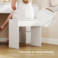 HOMCOM Coiffeuse avec miroir et tabouret table de maquillage avec miroir LED tabouret rembourré 7 tiroirs 110x39,5x140cm blanc(m-6)