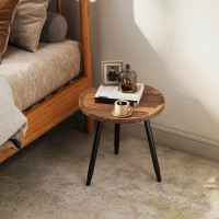 HOMCOM Tavolino da Caffè Rotondo con Bordo Rialzato e 3 Gambe, in Legno e Acciaio, Ø40x39 cm, Nero e color Legno(m-7)
