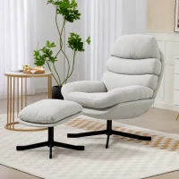 HOMCOM Poltrona Relax com Puff Poltrona Lounge em Tecido Chenille Poltrona de TV Moderna 78 x 93 x 100 cm Creme Branco(m-6)