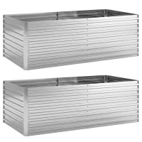 Outsunny Set di 2 Aiuole Rialzate in Metallo Galvanizzato con Bordo Sicuro, Fioriera Elevata per Verdure, Argento(m-1)