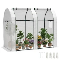Outsunny Serre de jardin 1,8 m² serre à tomates 2 portes zippées déroulantes 4 fenêtres enroulables acier PE 135 g/m² blanc(m-11)