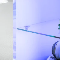 HOMCOM Móvel de TV com iluminação LED, 2 portas, prateleira de vidro, orifícios para cabos, para sala, painel de partículas, Branco(m-5)