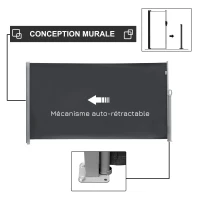 Outsunny Store latéral brise-vue paravent rétractable 3 x 1,8 m métal polyester imperméable anti-UV haute densité 180 g/m² gris(m-4)