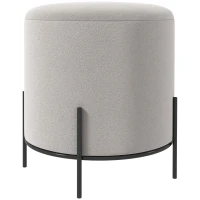 HOMCOM Pufe Otomano Banco Apoio para os Pés em Veludo com Pés em Aço para Sala Quarto Ø35x38 cm Cinza Claro(m-7)