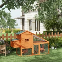 PawHut Galinheiro Casa de Campo Gaiola para Galinhas sobre Pés Multi-equipado Madeira Maciça Pinho Pré-oleado 179x67x115 cm Laranja(m-6)