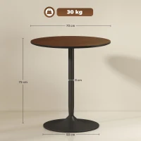 HOMCOM Mesa de jantar redonda 70 cm para 2 pessoas com tampo em folheado de madeira maciça e base em aço castanho(m-3)