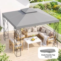 Outsunny Ersatzdach für Pavillon 3 x 3 m wasserdicht Pavillondach mit Doppeldach Ablauflöcher Hellgrau(m-7)