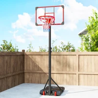 SPORTNOW Basketball Hoop and Stand Height Adjustable with Backboard Weighted Base, Wheels, 1.8–2 m, Black and Red(m-9)