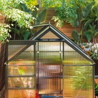 Outsunny Serra in Policarbonato e Alluminio con Porta a Battente e Finestra a Tetto, 192.5x131x200 cm, Grigio(m-7)