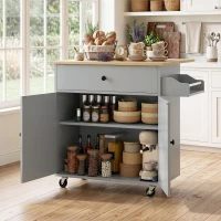 HOMCOM Kitchen Island with Drop Leaf, Rolling Kitchen Storage Trolley on Wheels with Drawer, Spice Rack and Towel Rack, Grey(m-9)