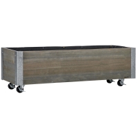Outsunny Fioriera Rettangolare in Legno di Abete con Ruote e Freno, 96x30.6x30 cm, Grigio