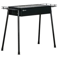 Outsunny Barbacoa de Carbón con 2 Parrillas de Acero Inoxidable Barbacoa Portátil con 2 Especieros para Camping 94x39x70 cm Negro(m-11)