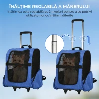 PawHut Rucsac transportabil 2 în 1 pentru câini și pisici cu buzunare și mâner telescopic, 42x25x55cm, albastru(m-5)