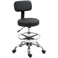 HOMCOM Bürostuhl, Kompakter Drehstuhl, höhenverstellbar, mit Fußstütze, 360° drehbar, Kunstleder, Metall, Schwarz(m-10)