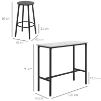 HOMCOM Conjunto de Mesa Alta de Bar con 2 Taburetes Redondo Set de 3 Piezas con Marco de Acero de Estilo Moderno Blanco y Negro(m-3)
