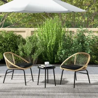 Outsunny Rattan Terrassengarnitur, Gartenmöbel-Set, 2 Sessel & Tisch, Gelb(m-10)