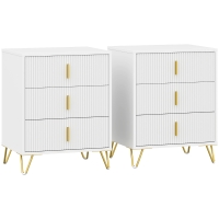 HOMCOM Set of 2 Elegant Chest of Three Drawers - White/Gold-Tone