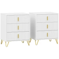 HOMCOM Set of 2 Elegant Chest of Three Drawers - White/Gold-Tone(m-1)