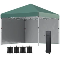 Outsunny 3 x 3 (M) Pop Up Gazebo, UPF 30+ with 2 Sidewalls, Leg Weight Bags and Wheeled Bag, Height Adjustable Party Tent Event Shelter for Garden, Patio, Green(m-1)