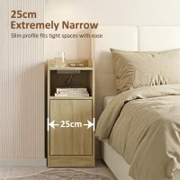 HOMCOM Slim Bedside Table Set of 2 with Charging Station, Narrow Bedside Cabinet with Adjustable Shelf, Oak(m-4)