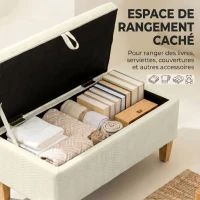 HOMCOM Banc de rangement, bout de lit, repose-pieds rembourré en lin avec pieds en bois de caoutchouc, 71x37x36cm, beige(m-4)