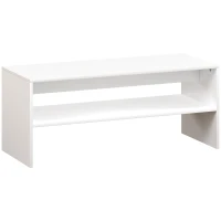 HOMCOM Tavolino da Caffè Moderno in Legno a 2 Livelli con Ripiano Aperto, 100x40x41.5 cm, Bianco(m-1)