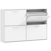 HOMCOM Mueble Zapatero Blanco Zapatero Moderno con 4 Cajones Abatibles para 16-24 Pares de Zapatos para Pasillo 120x24x81 cm(m-11)