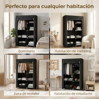 HOMCOM Armario de Tela Plegable Ropero Portátil con 6 Estantes y 1 Barra de Colgar para Dormitorio 103x43x162,5cm Negro(m-6)