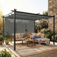 Outsunny Pérgola de Jardín 4x3 m con Techo Retráctil 3 Laterales Enrollables UPF30+ Cenador de Jardín para Patio Exterior Gris(m-10)