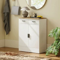 HOMCOM Credenza Moderna 2 Cassetti e Armadietto 2 Ante, Ripiano Interno Regolabile, Bianco e Legno(m-8)