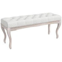 HOMCOM Panca Fondo Letto in Tessuto Effetto Lino, Schiuma e Legno, 110x37x49 cm, Bianco Crema(m-1)