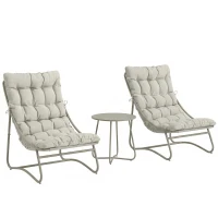 Outsunny 3 Piece Garden Bistro Set, Round Outdoor Bistro Table and Chairs Set for 2 with Texteline Seat and Cushions, Light Grey(m-1)