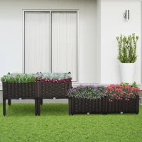 Outsunny Juego de 4 Jardineras de Exterior Cuadradas Imitación a Mimbre Combinación Libre para Jardín Patio 40x40x26/44 cm Marrón(m-10)