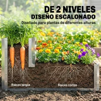 Outsunny Jardinera Exterior de Acero Galvanizado con Diseño de Escalera Base Abierta para Cultivos Plantas 120x101x58 cm Plata(m-4)