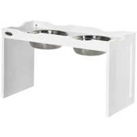 PawHut Estação de Alimentação Suporte para Tigelas 2 Comedouros de 2 L Cada Aço Inoxidável para Cães Grandes 63x30x24 cm Branco(m-6)