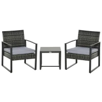 Outsunny Conjunto de Mesa y Sillas de Jardín para Exterior Incluye 2 Sillones y 1 Mesa de Centro de Vidrio Gris(m-11)