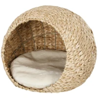 PawHut Cama para Gato Casa para Gatos Almofada Macia Interior Espaçoso em Junco 45x41x37 cm Castanho(m-7)