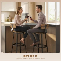 HOMCOM Set 2 Scaune de Bar, Șezuturi Rustice cu Spătar și Suport pentru Picioare, Maro Rustic(m-5)