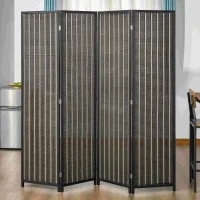 HOMCOM Raumteiler, faltbar, Kiefernholz/Bambus, 180 x 180 cm, Braun/Schwarz(m-10)