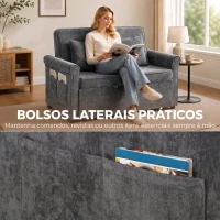 HOMCOM Sofá-cama 2 Lugares 3 em 1 com Encosto Ajustável em 5 Posições, Bolsos Laterais e 2 Almofadas, Cinzento(m-7)