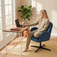 HOMCOM Swivel Accent Chair, Shell-Shaped Armchair with Spring Cushion, Metal Base, Dark Blue(m-9)