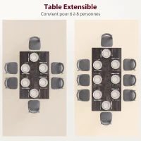HOMCOM Table à manger pliante table extensible 120-160 cm jusqu'à 6 à 8 personnes avec pieds en acier, gris(m-4)