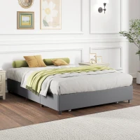 HOMCOM Cama Doble 140x190 cm Somier con 3 Cajones y Estructura de Metal Carga 363 kg Gris(m-10)