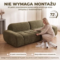 HOMCOM Sofa 3-osobowa, zaokrąglona i bezramowa, z przestronnym siedziskiem, grubo tapicerowana, bez montażu, Ciemnozielony(m-8)