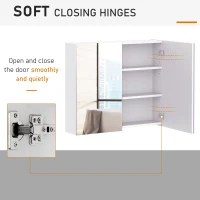 HOMCOM Bathroom Mirror Cabinet, 3-Tier Wall Mount Bathroom Storage Cabinet with Soft-Close Hinges and Adjustable Shelf, Double Door Cupboard, 70 x 15 x 60 cm, White(m-5)