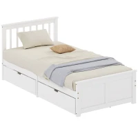 HOMCOM Wooden Single Bed Frame, with Drawers - White(m-11)